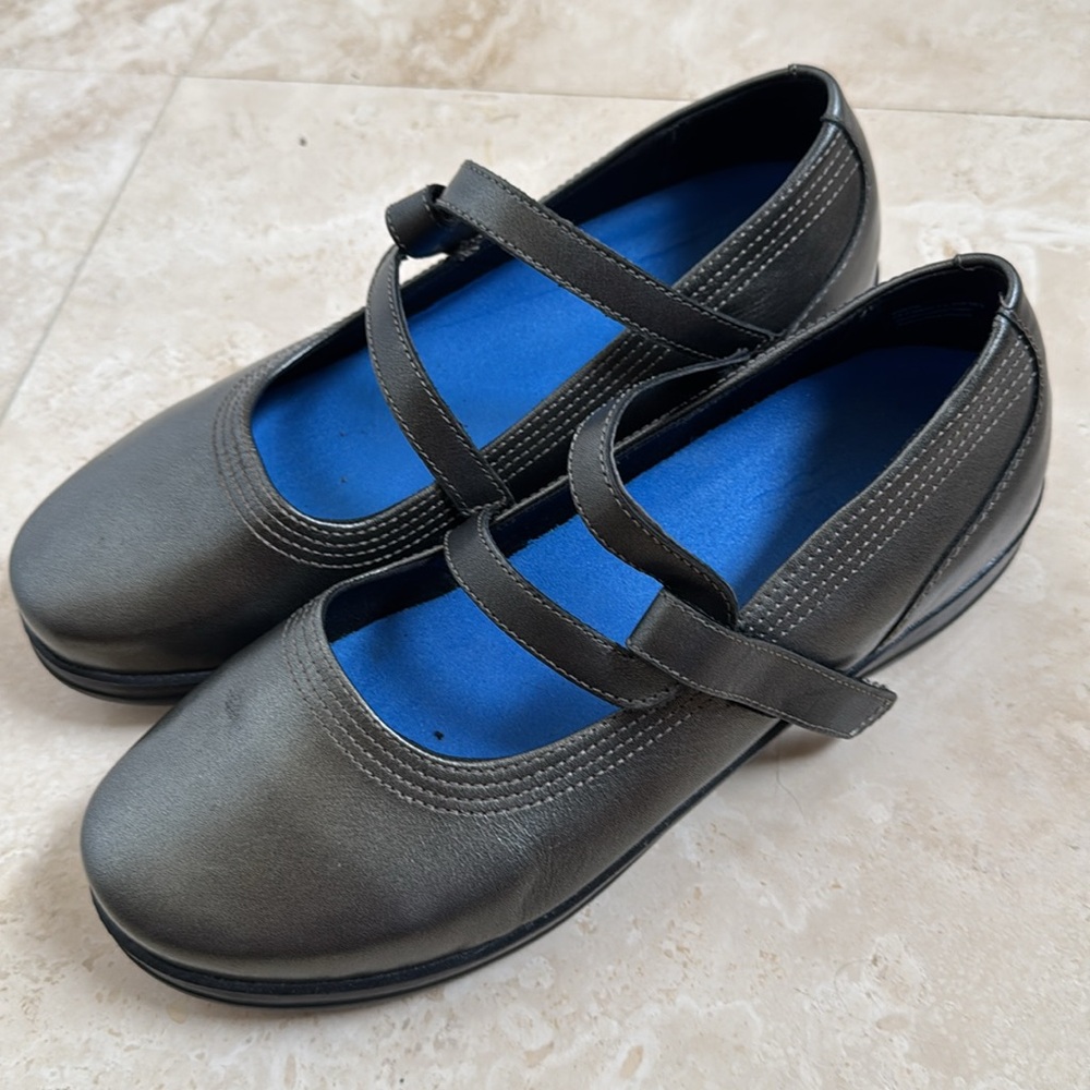 Apex Black Mary Jane Flats with Blue Insole  SLIP RESISTANT